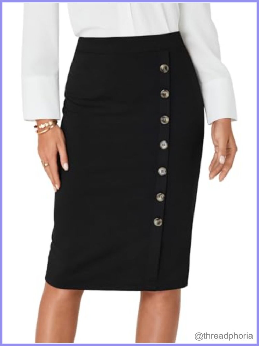 Women's Button Stretch Casual Pencil Midi High Waisted Work Office Skirt